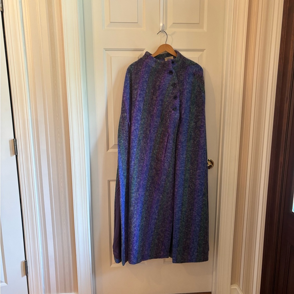Wool-Blend Purple Multi-Stripe Women's Cape Coat